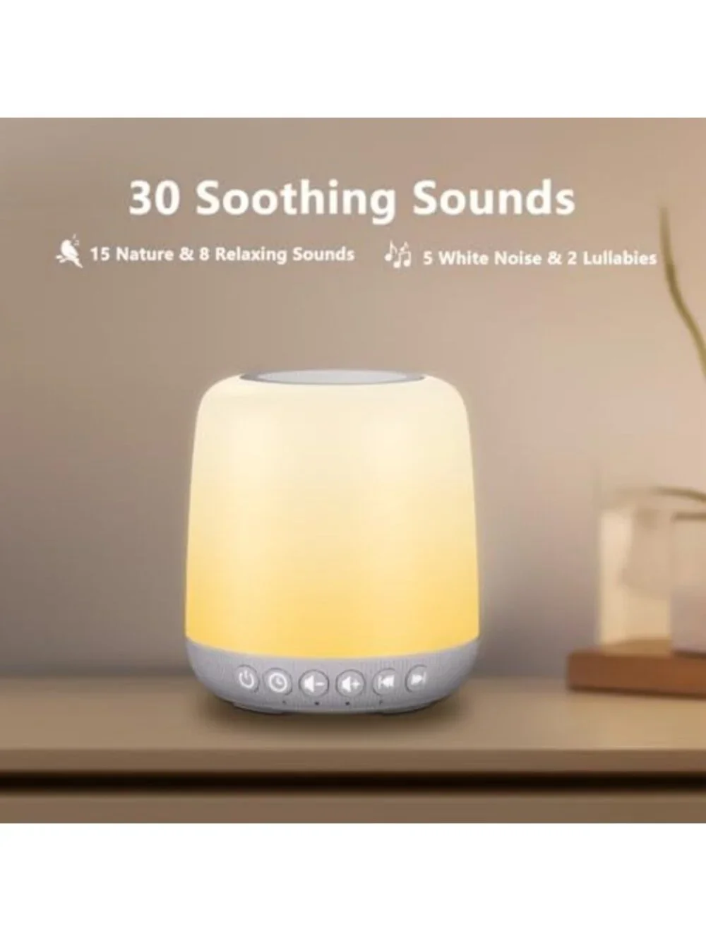 Portable White Noise Machine with 30 Soothing Sounds & 12 Night Light Colors